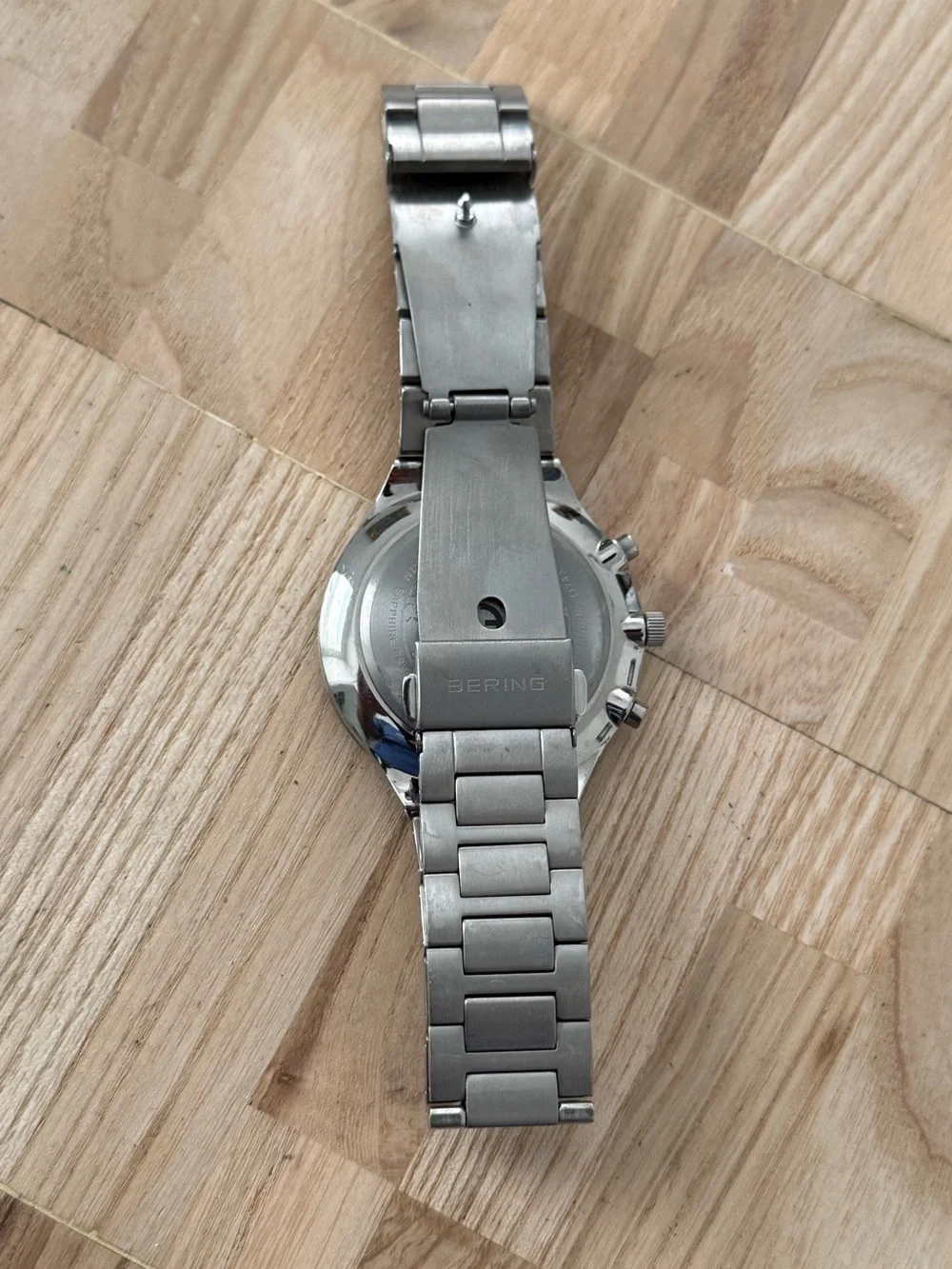 Bering Titanium Chronograph Mens Watch All Titanium Bracelet Case Black Dial